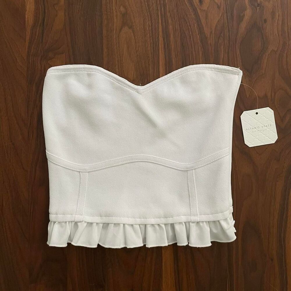 Altar'd State Corset Bustier Strapless Top Ruffles White Medium w/ Tags - Picture 1 of 5